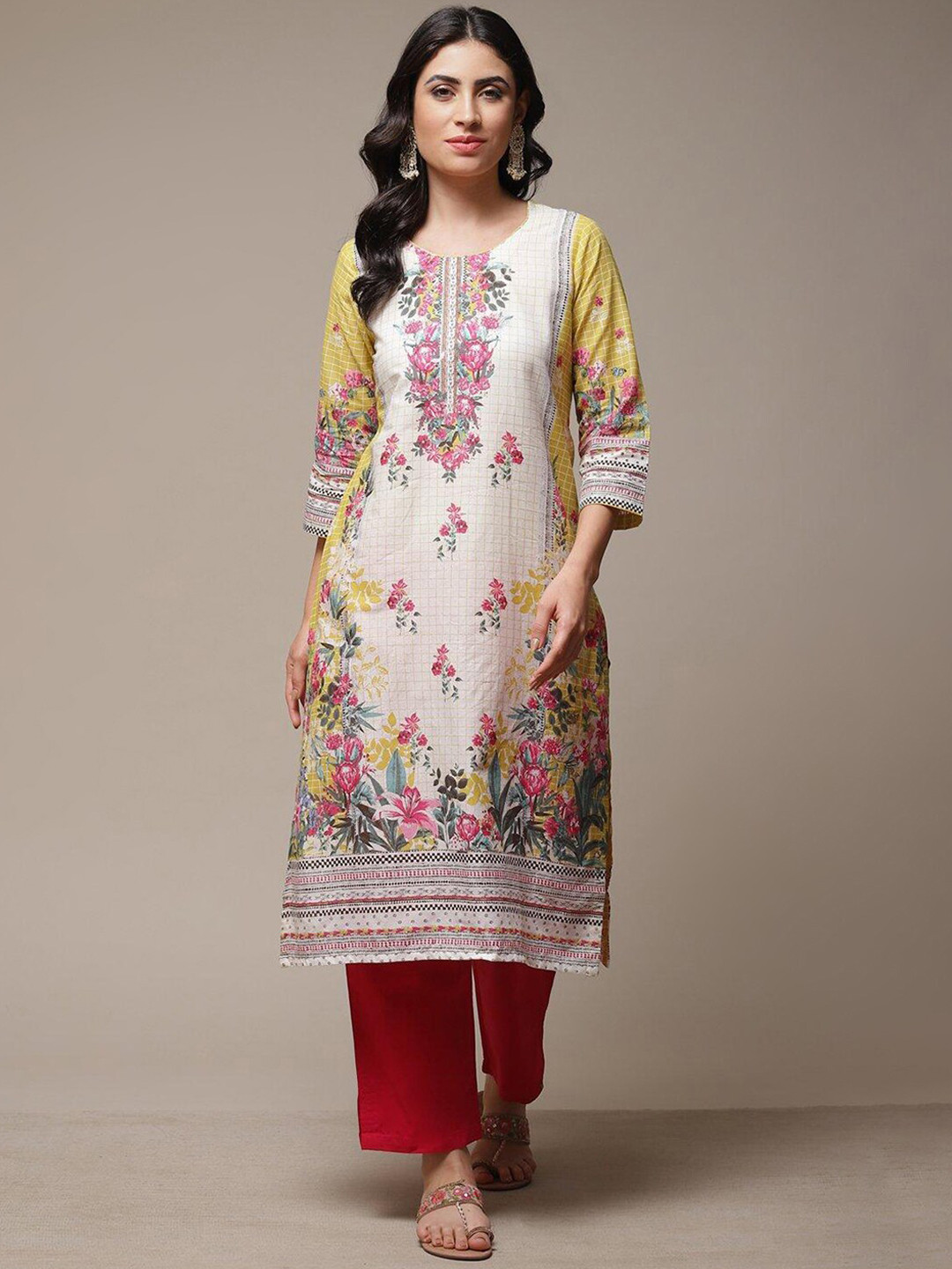 Biba Floral Printed Round Neck Kurta