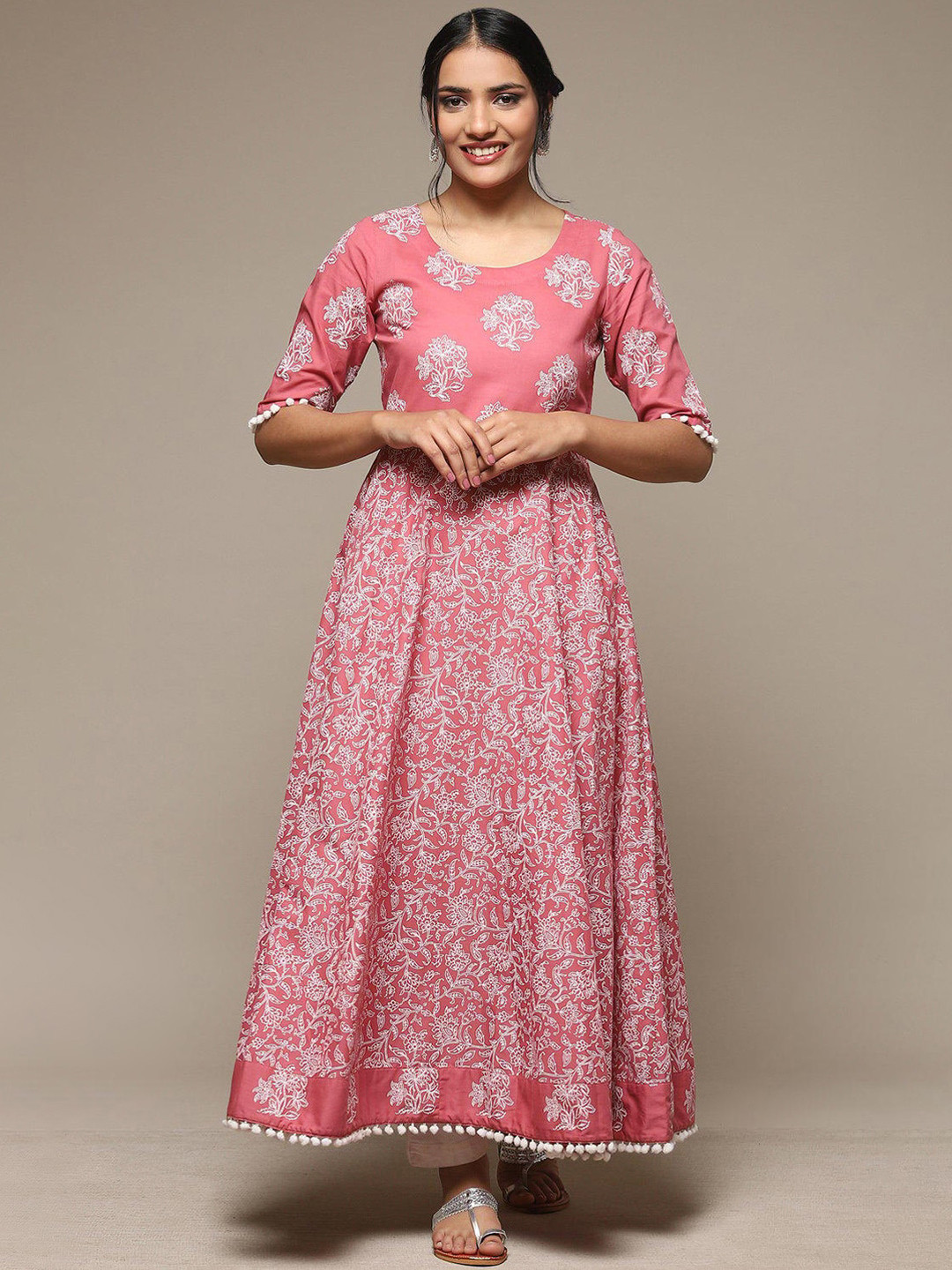 Biba Floral Printed Anarkali Cotton Kurta