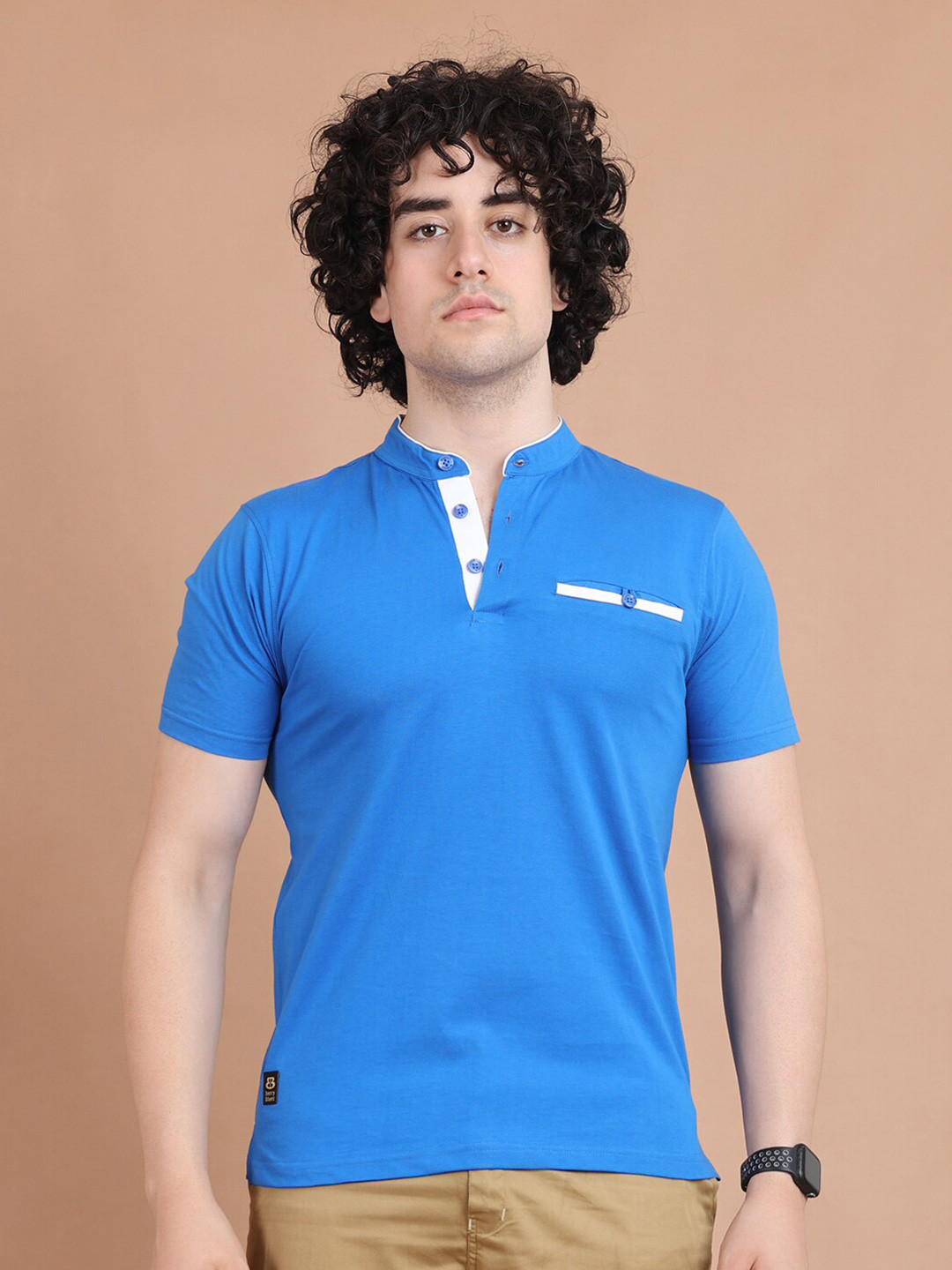 berry blues Henley Neck Cotton T-shirt