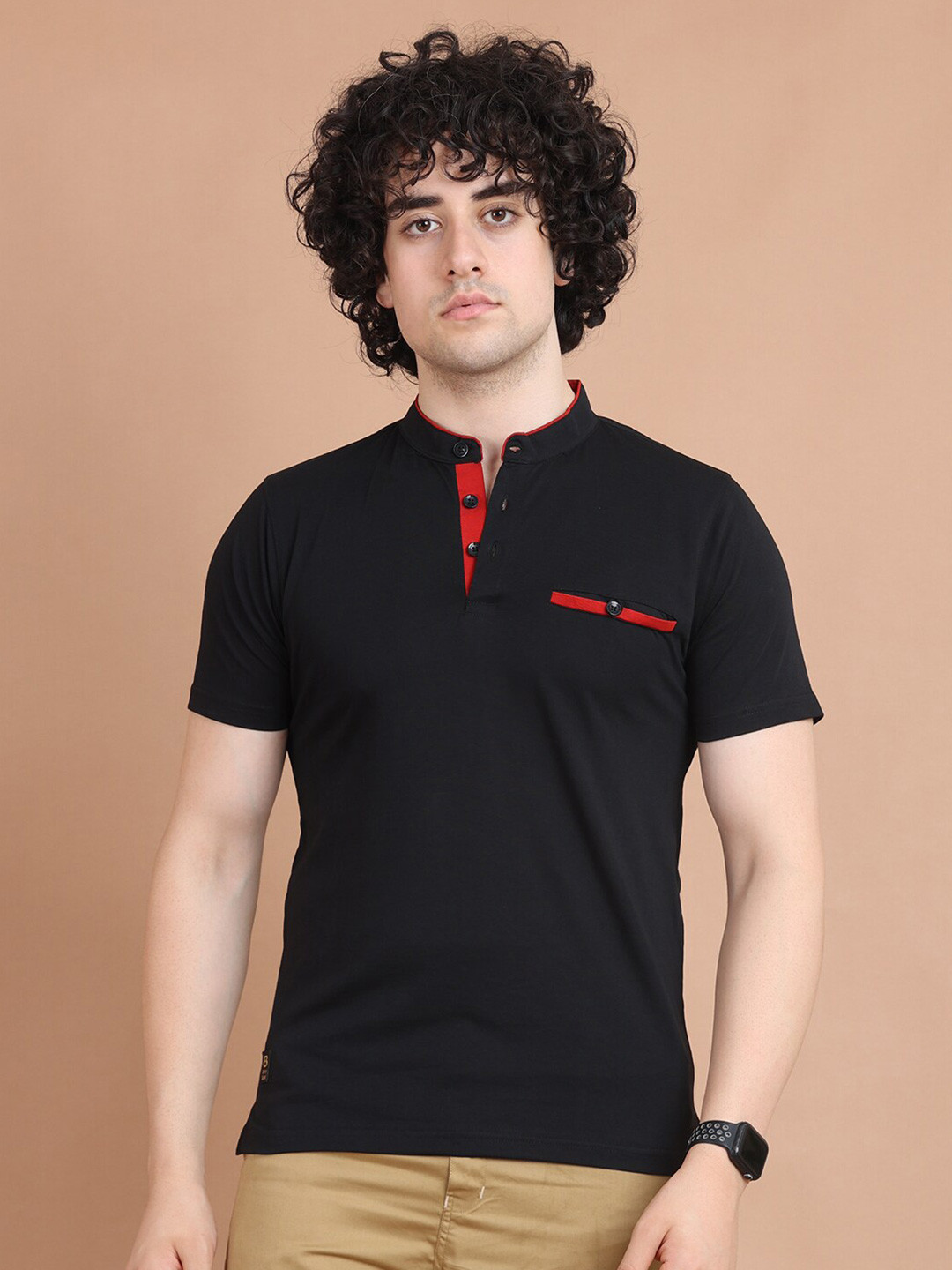 berry blues Henley Neck Cotton T-shirt