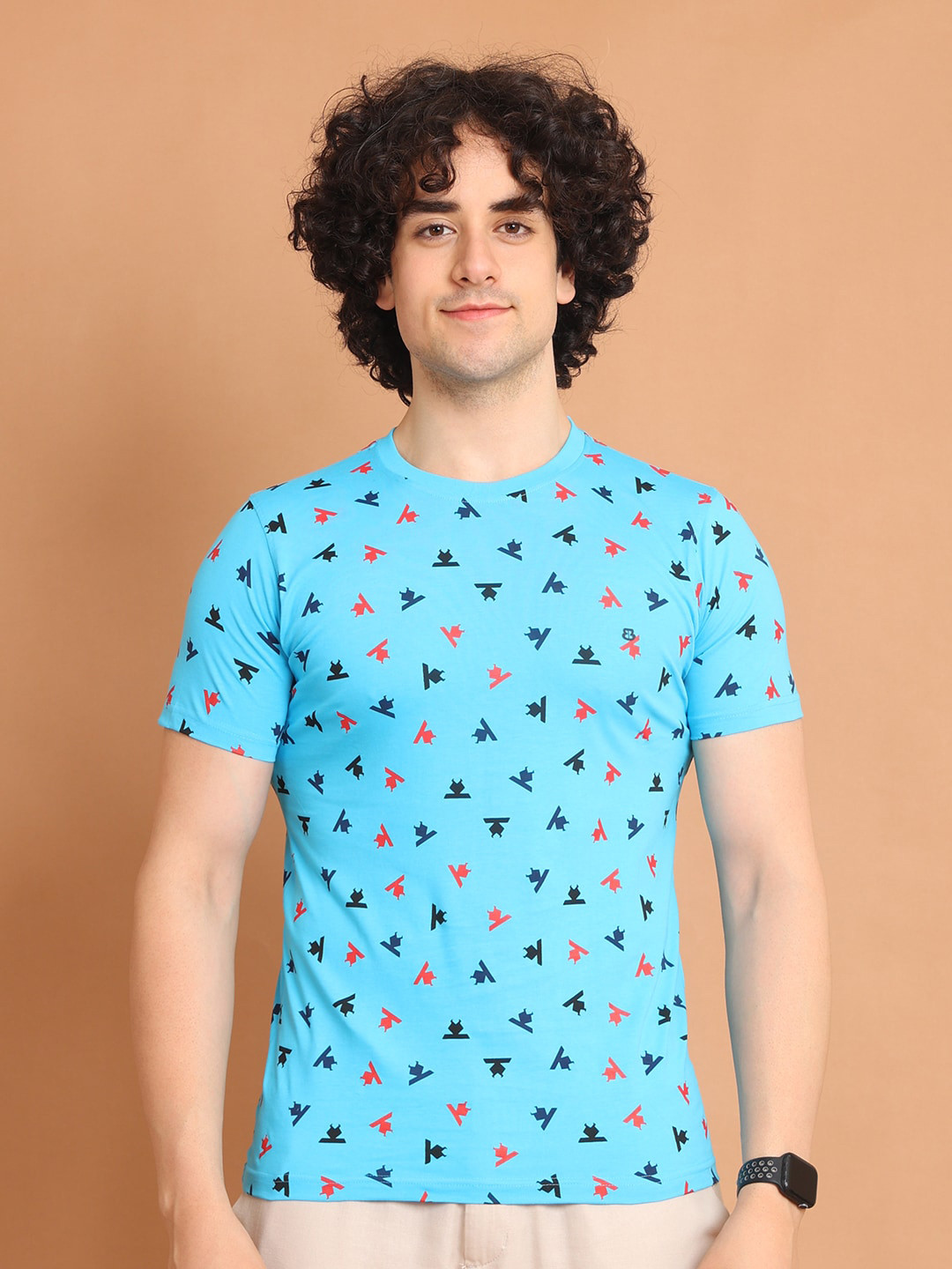 berry blues Conversational Printed Round Neck Cotton T-shirt