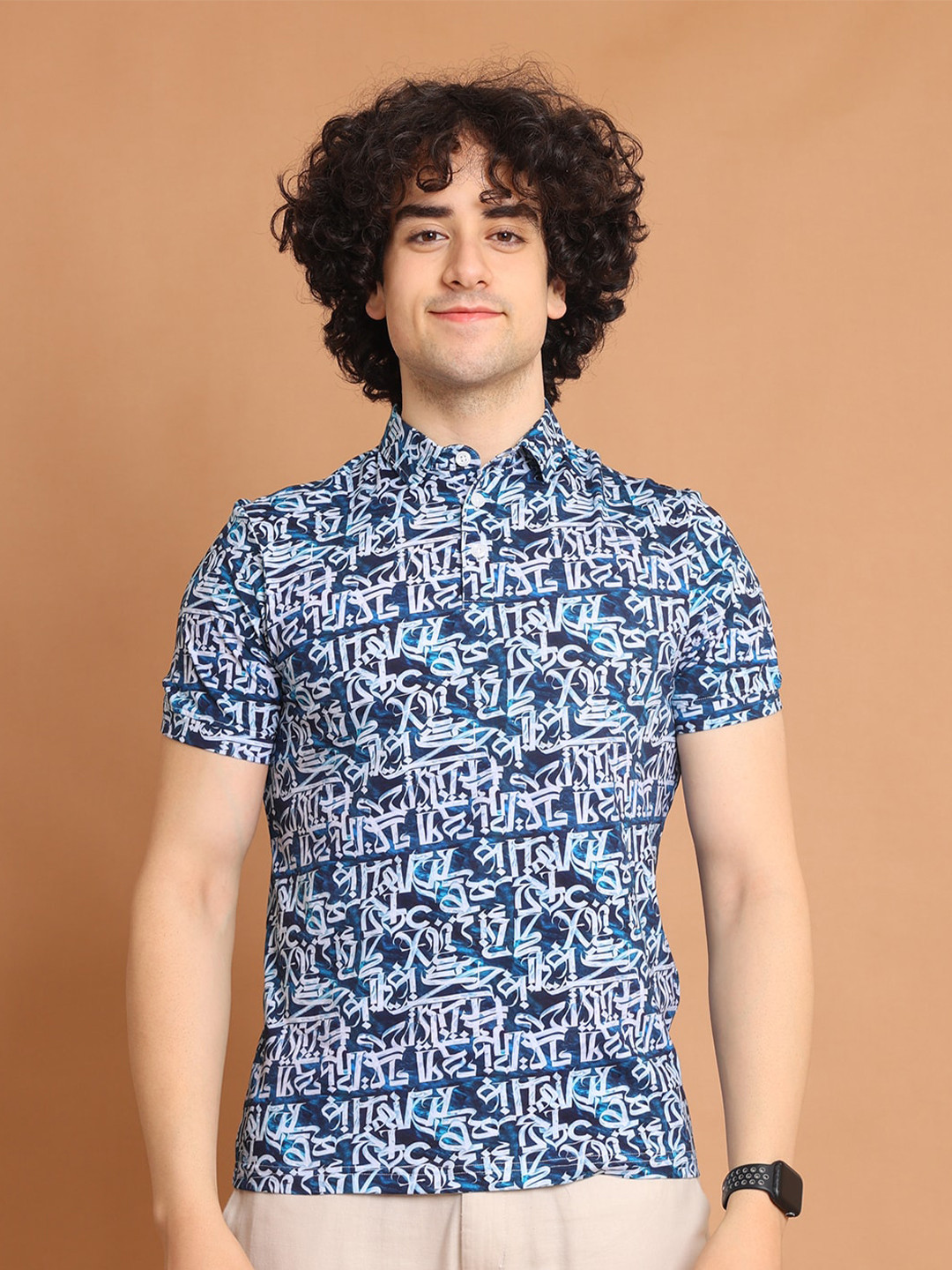 berry blues Typography Printed Cotton Polo T-shirt