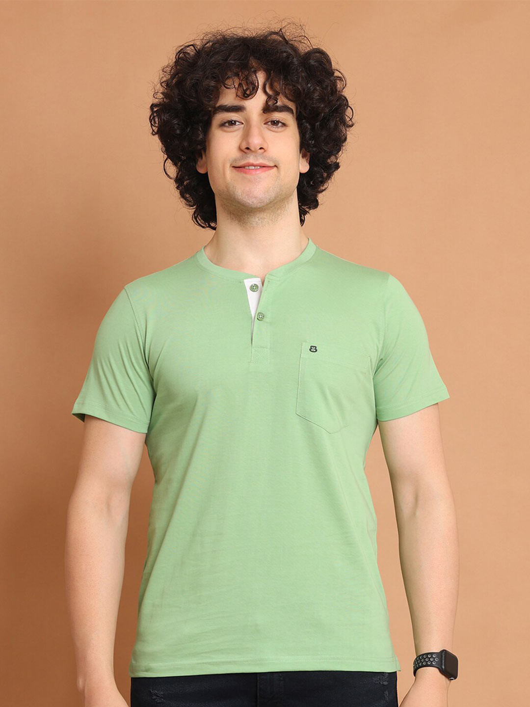 berry blues Half Sleeve Mandarin Collar Cotton T-shirt