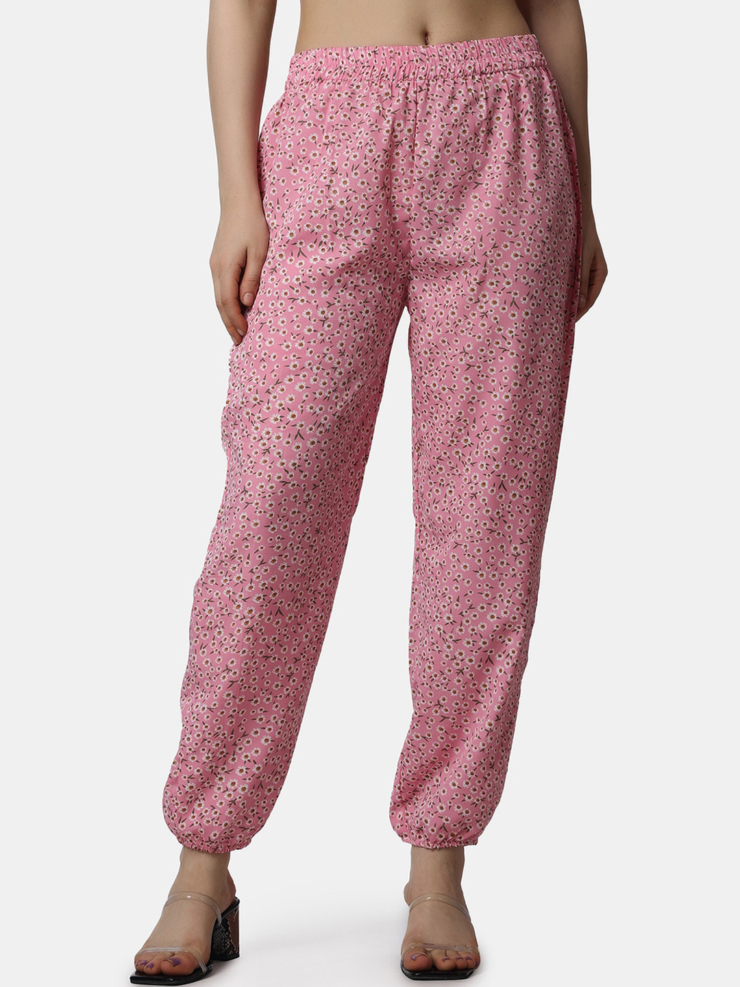Popwings Women Floral Printed Relaxed Loose Fit Easy Wash Joggers