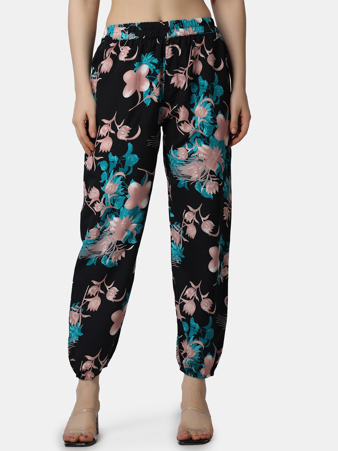 Popwings Women Floral Printed Relaxed Loose Fit Easy Wash Joggers