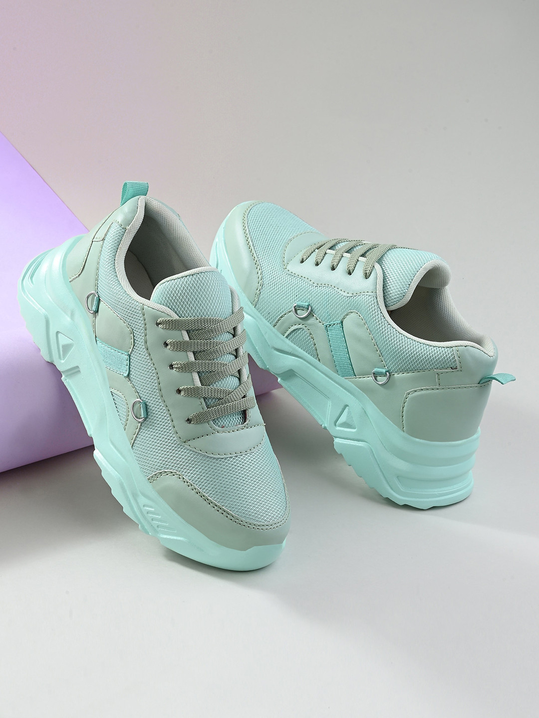 Mast & Harbour Women Sea Green Woven Design Lightweight Sneakers