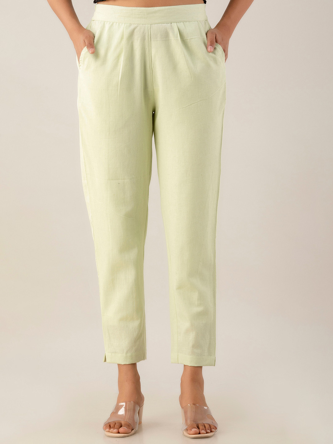 Kohsh Women Pure Cotton Pleated Cigarette Trousers