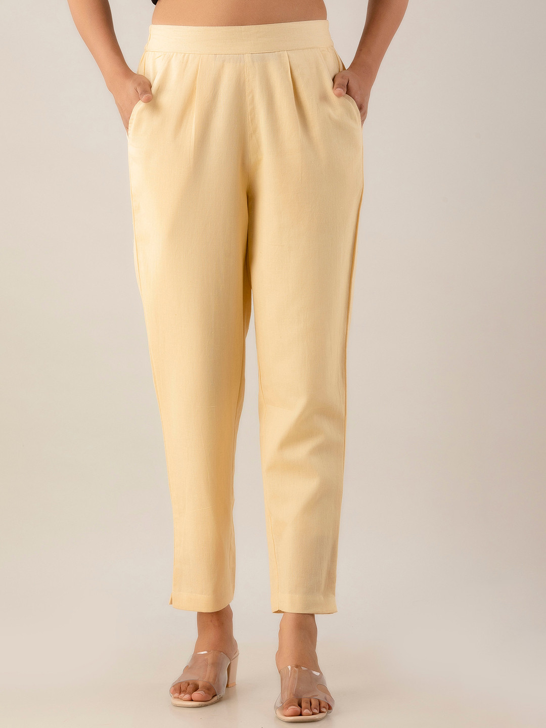 Kohsh Women Mid Rise Pure Cotton Cigarette Trousers