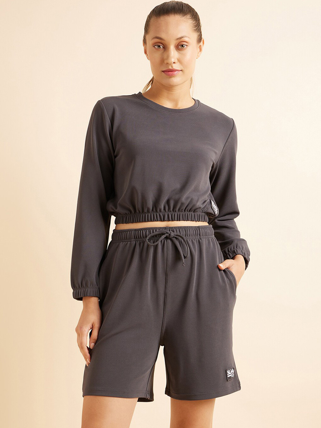 Sweet Dreams Women Grey Crop T-shirt With Shorts Set