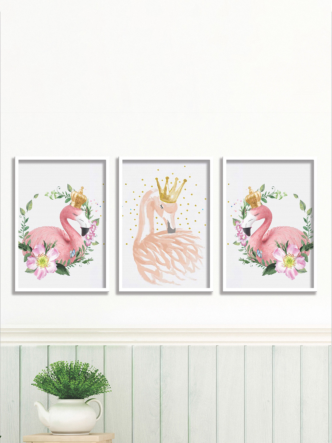 SAF Flamingo Paper 3 Pcs Wall Living Room Rectangle Paintings Wall Art -19.5 x 34.29In