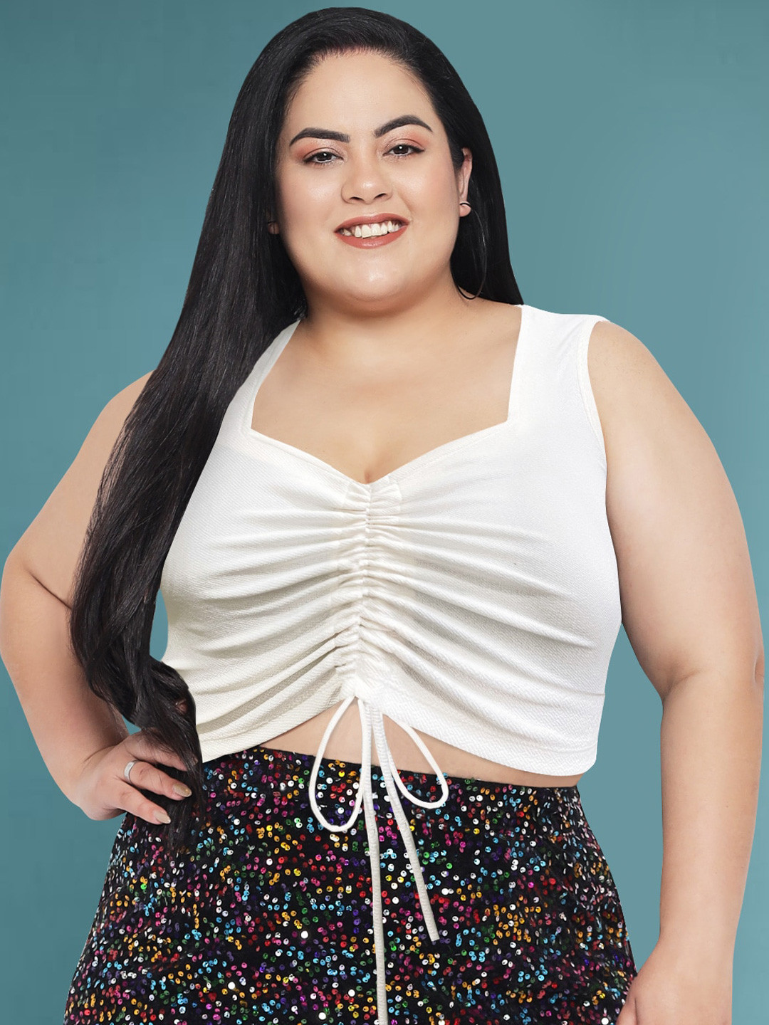 wild U Plus Size Sweetheart Neck Sleeveless Ruched Regular Crop Top
