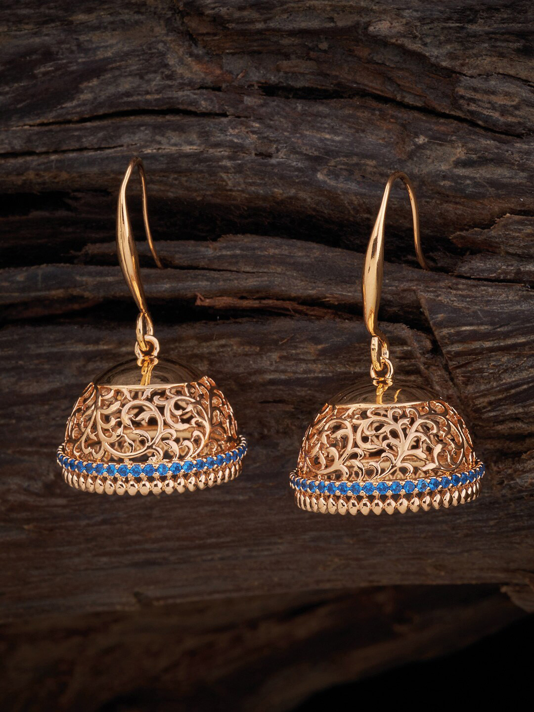 Kushal's Fashion Jewellery Gold-Plated Dome Shaped Zircon Embellished Bridal Jhumkas