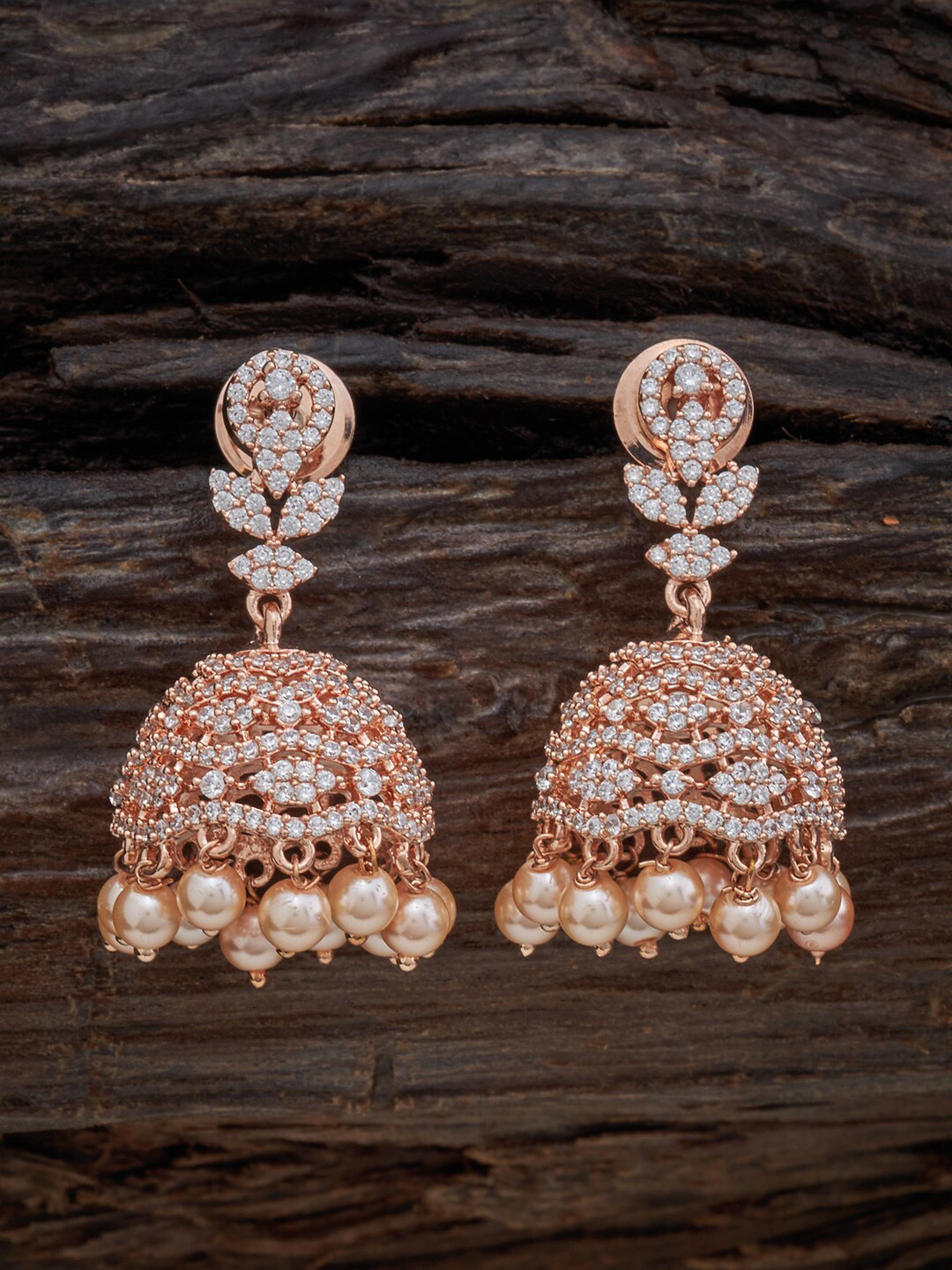 Kushal's Fashion Jewellery White Dome Shaped Embellished Zircon Bridal Jhumkas