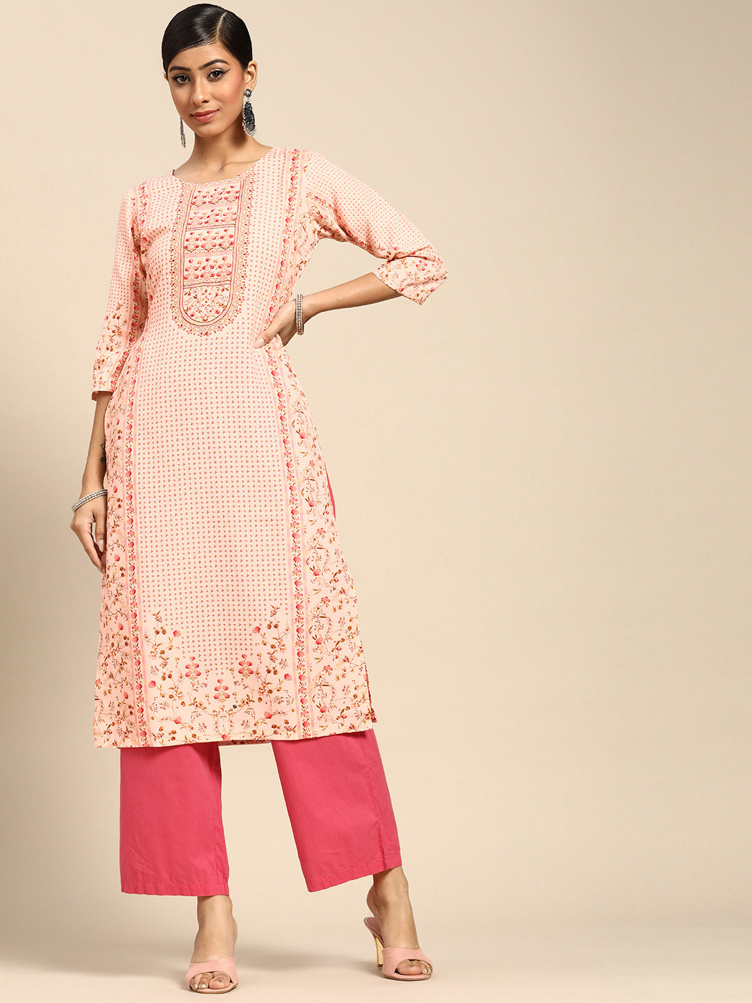 Gerua By Libas Round Neck Floral Printed Straight Kurta