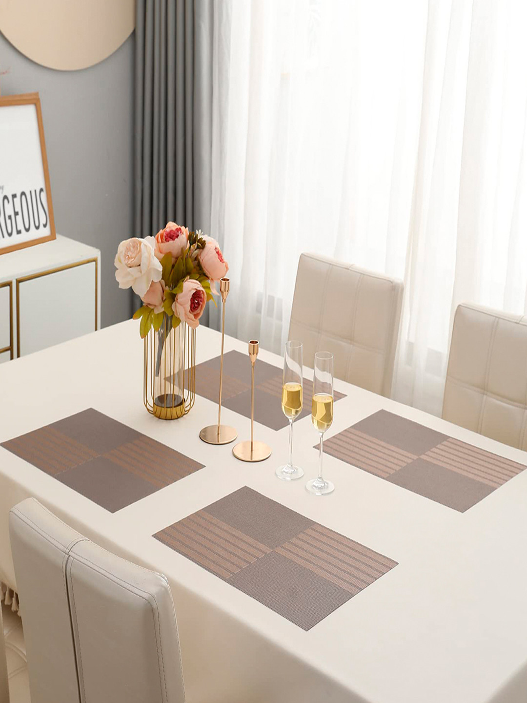 HOKIPO Brown 4-Piece Textured Rectangular Table Placemats