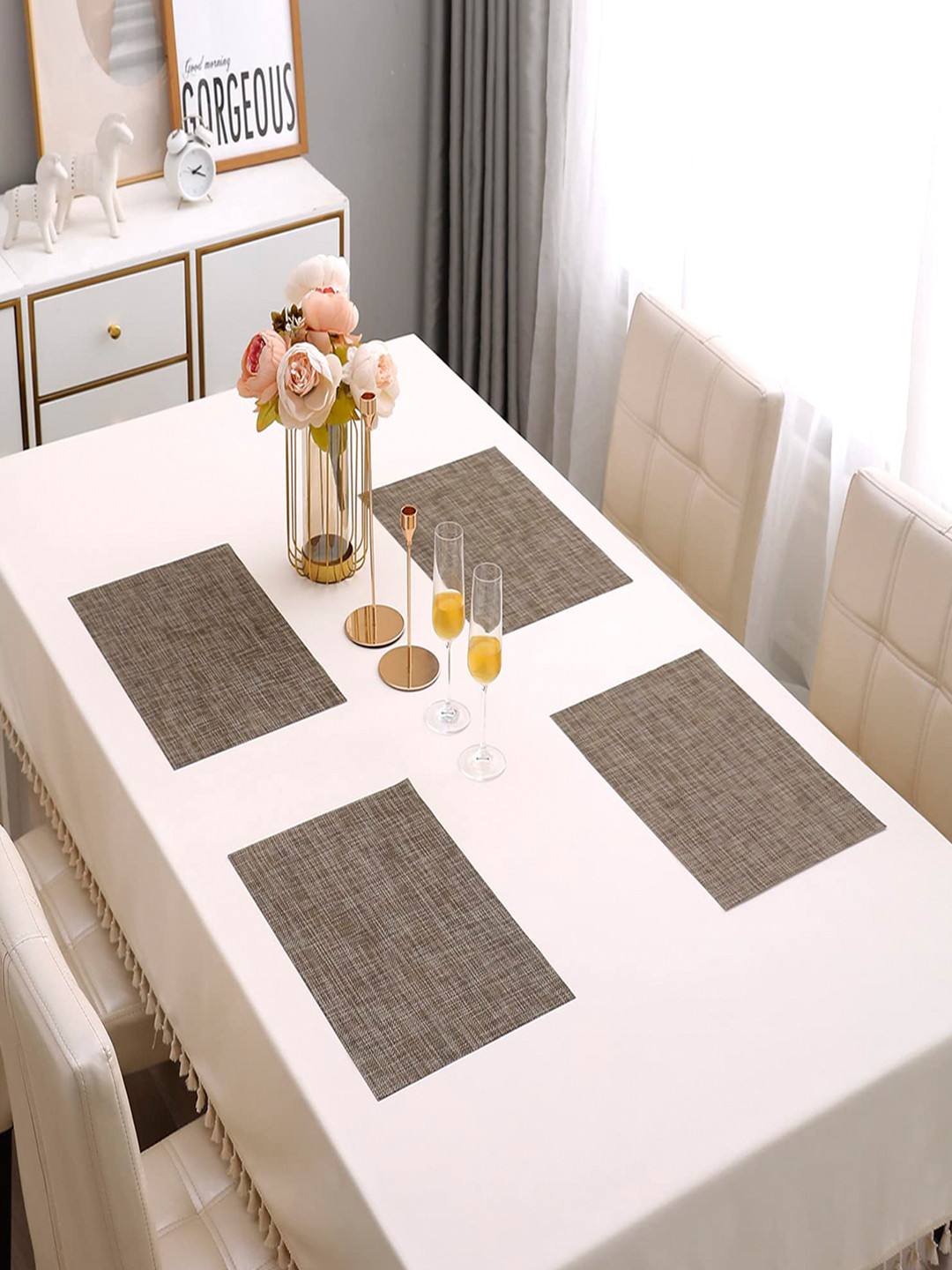 HOKIPO Grey 4-Piece Textured Rectangular Table Placemats