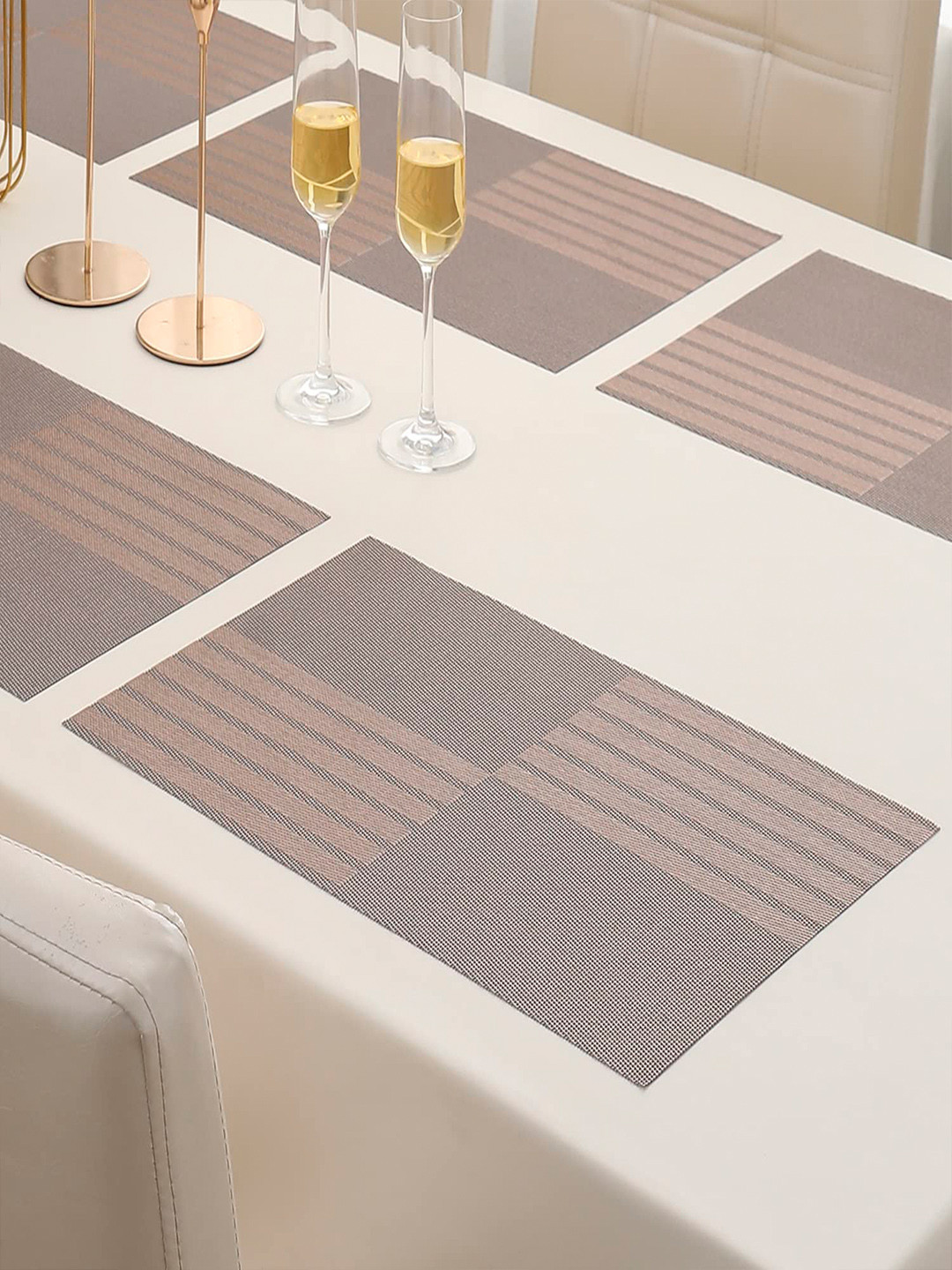 HOKIPO 6 Pieces Brown Textured Table Placemats
