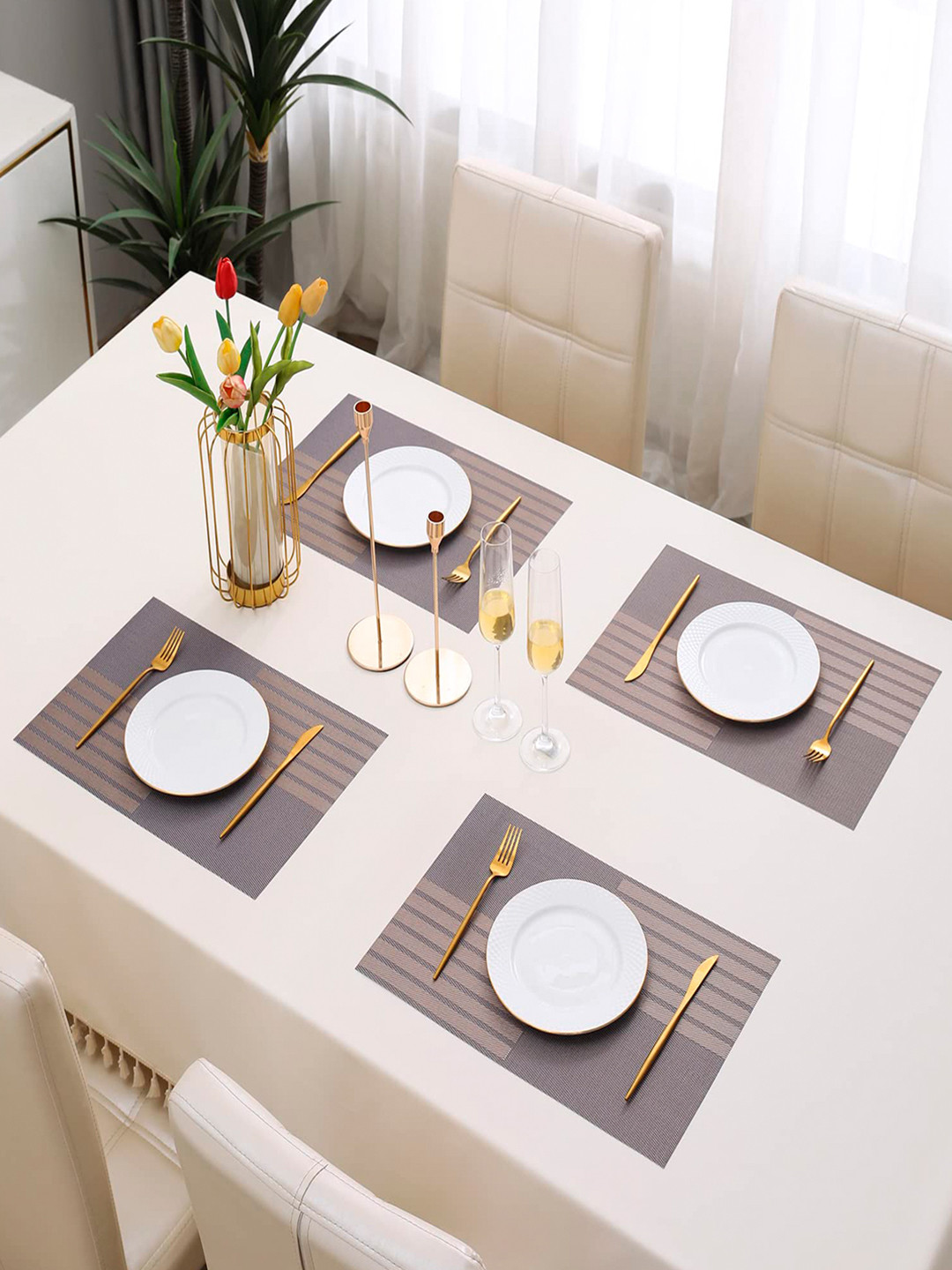 HOKIPO 4 Pieces Violet Textured Table Placemats