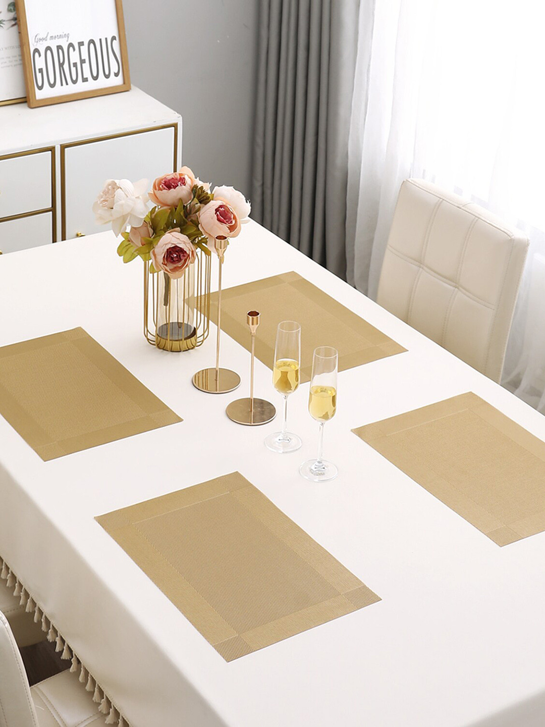 HOKIPO 4 Pieces Beige Textured Table Placemats