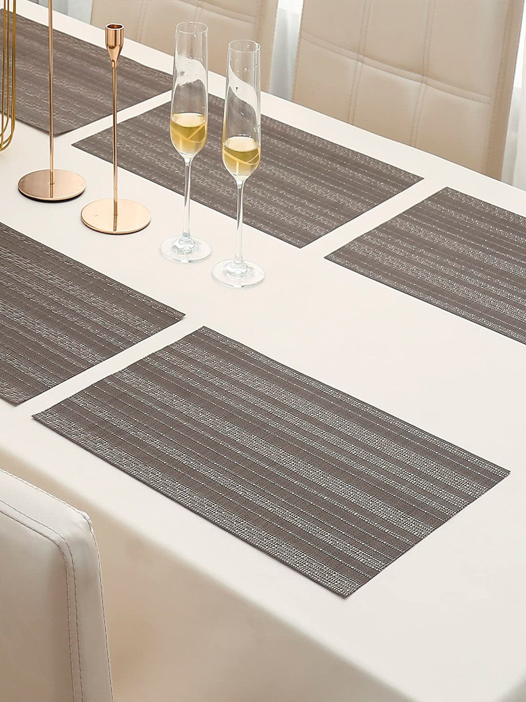HOKIPO 6 Piece Grey Textured Table Placemats