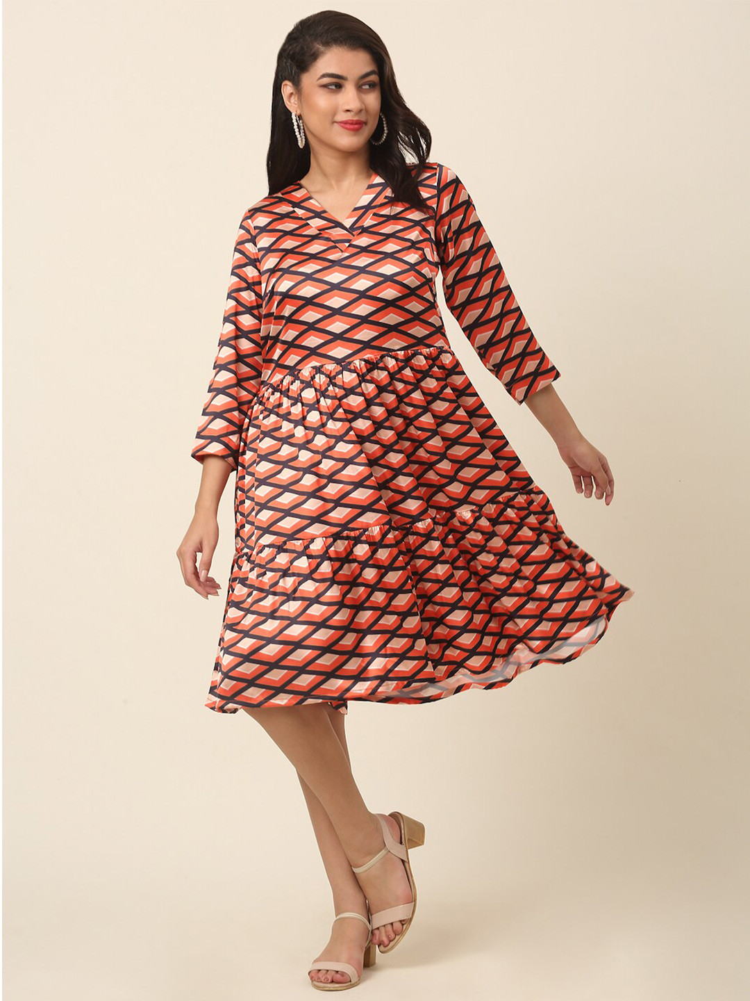 plusS Coral Print A-Line Dress