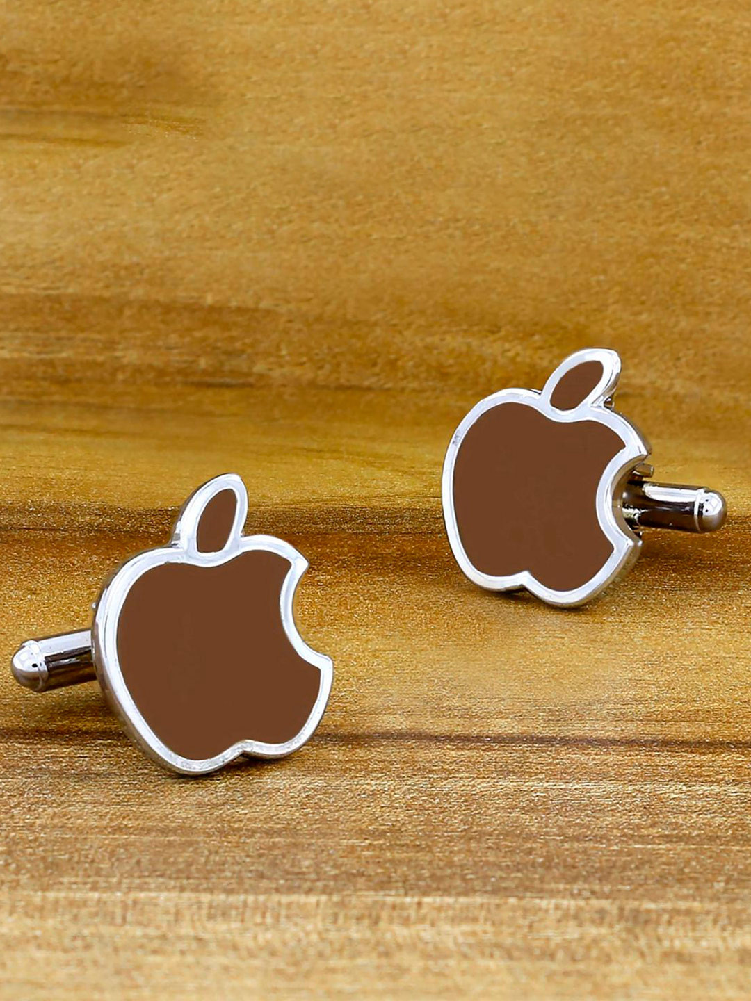 ZIVOM Brown & Silver-Toned Quirky Formal Shirt Cufflink