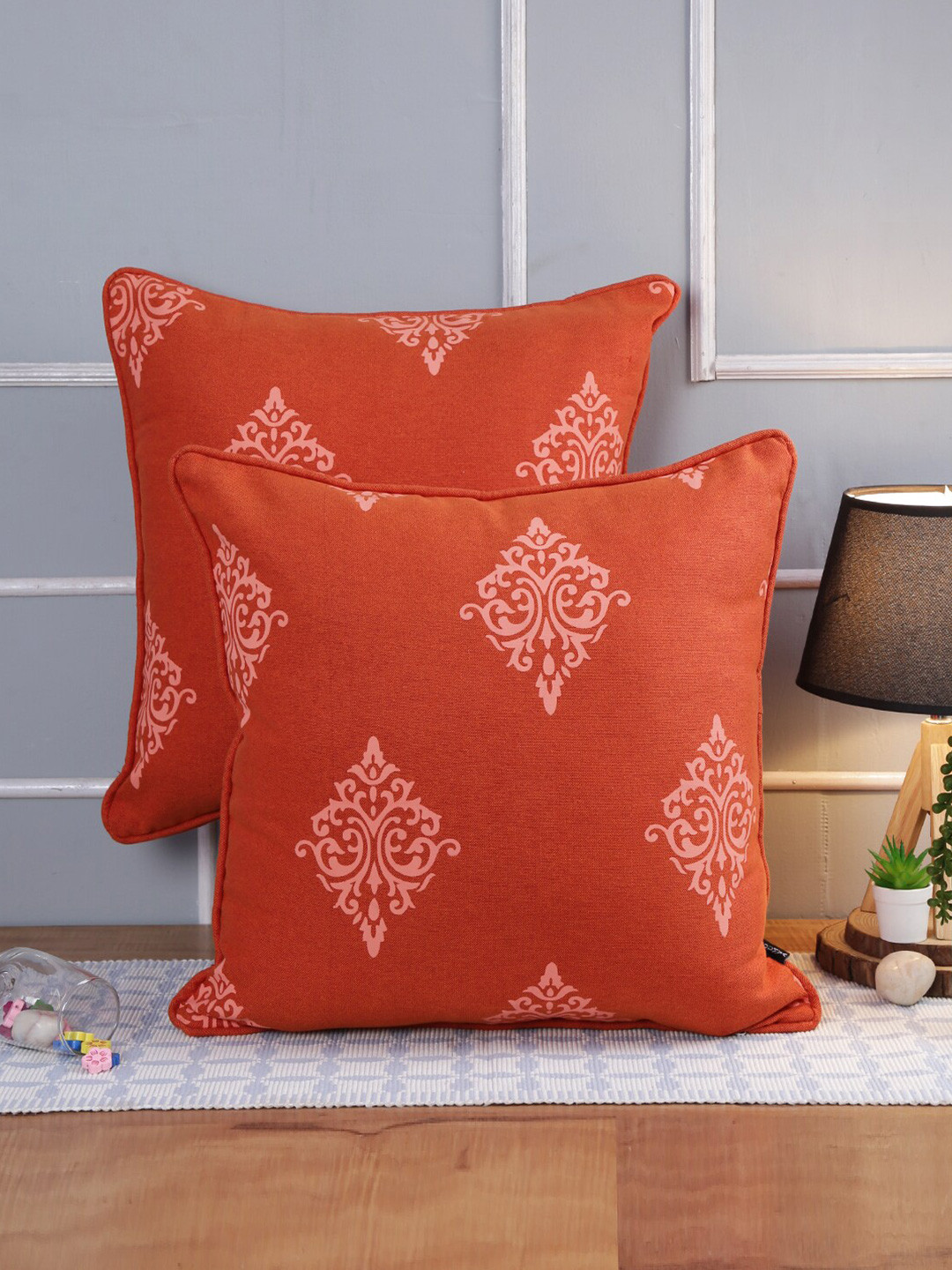 Soumya Ethnic Motifs Cotton Lightly-Padded 2 Pcs Textured Cushion Covers - 18 x 18 In