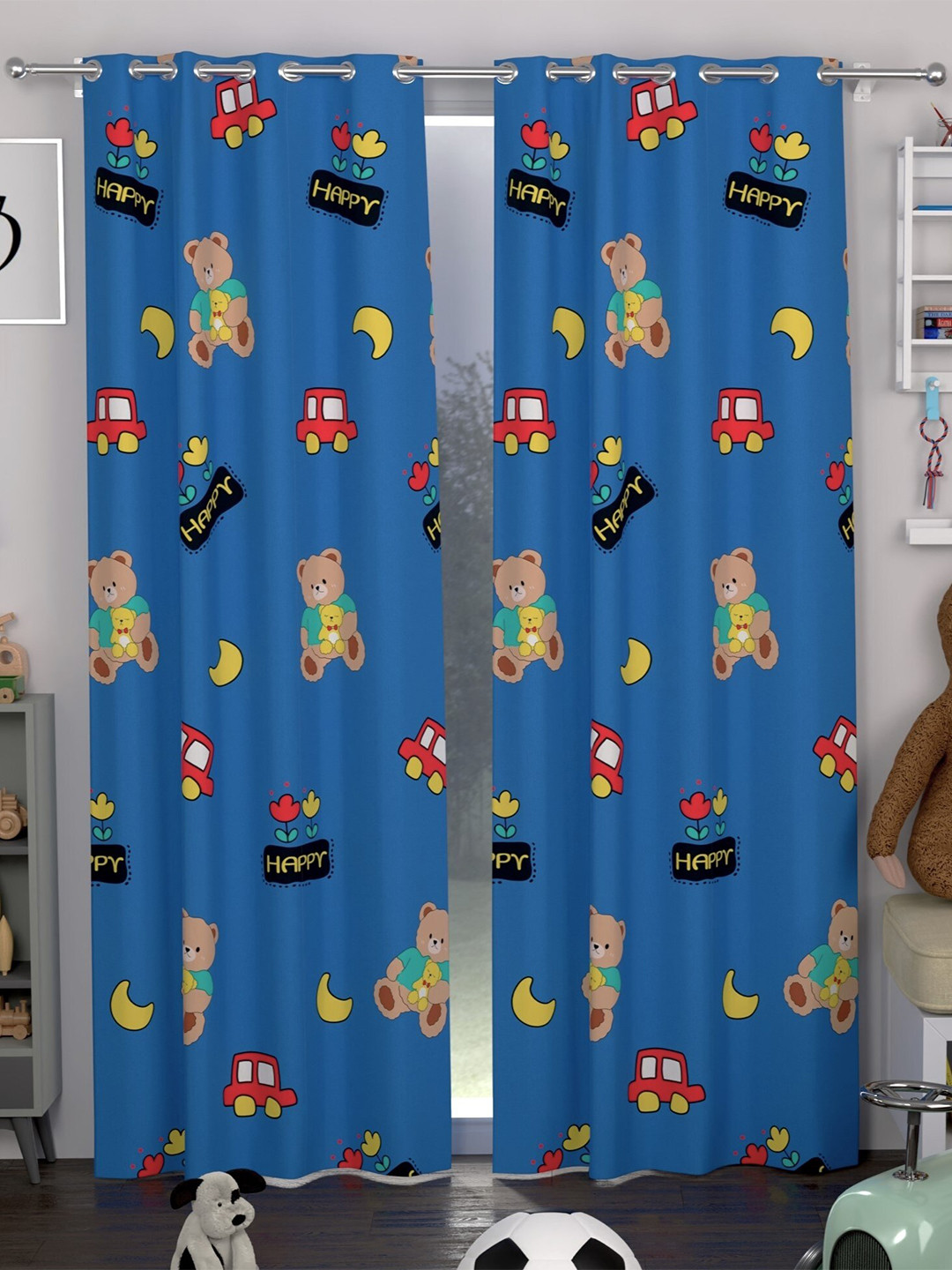 CHHAVI INDIA Blue & Red 2 Pieces Quirky Printed Sheer Door Curtains