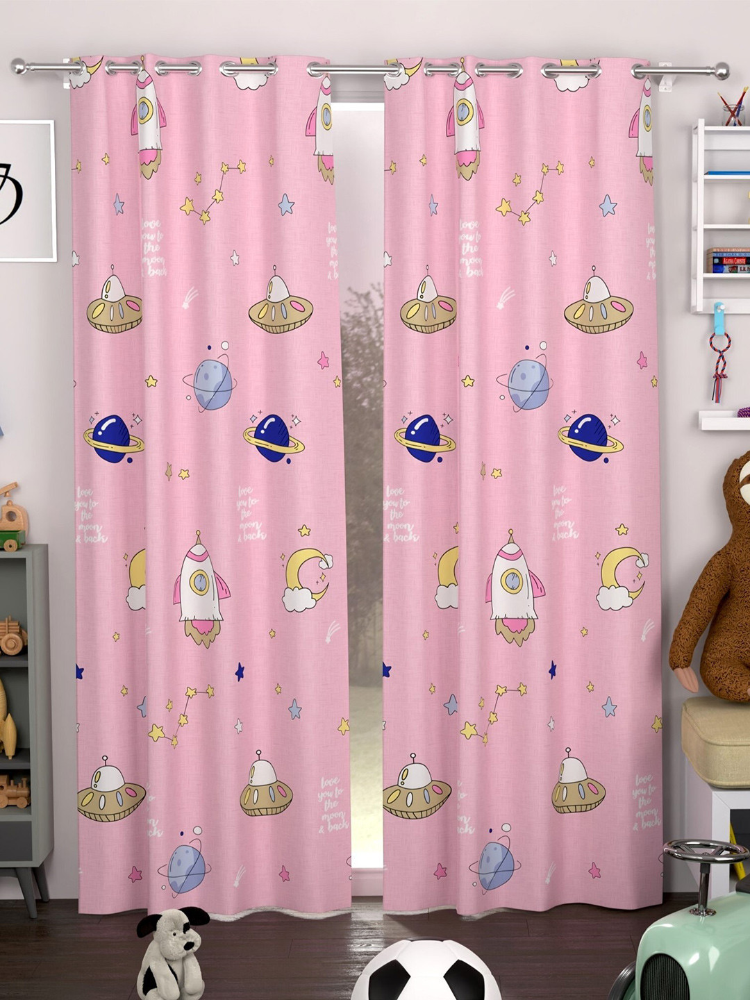 CHHAVI INDIA Pink & Blue 2 Pieces Quirky Sheer Door Curtains