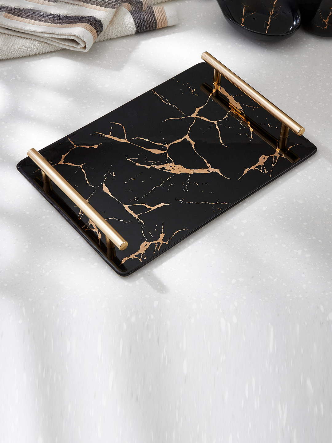 Home Centre Black Aubree Vince Ceramic Tray