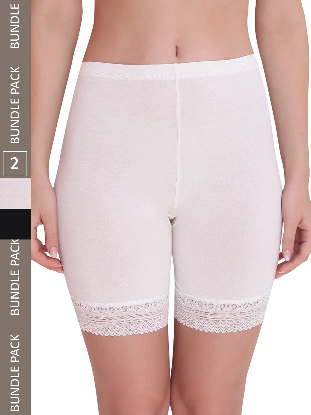 PLUMBURY Women Pack Of 2 Mid-Rise Lace Edge Shorts