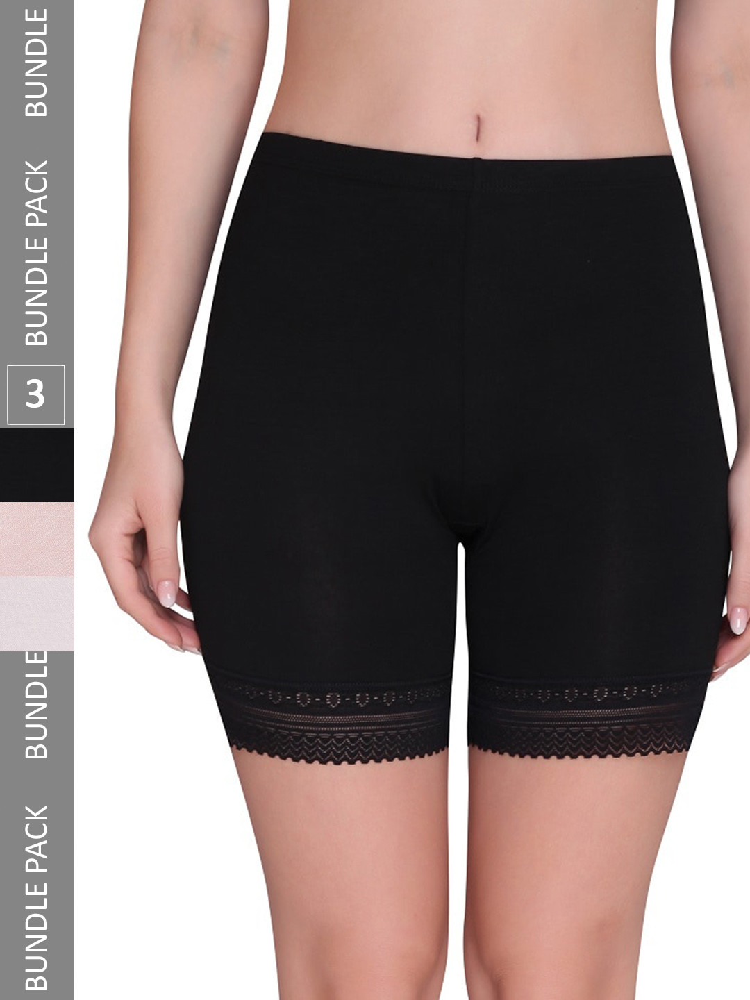 PLUMBURY Women Pack Of 3 Mid-Rise Cycling Shorts