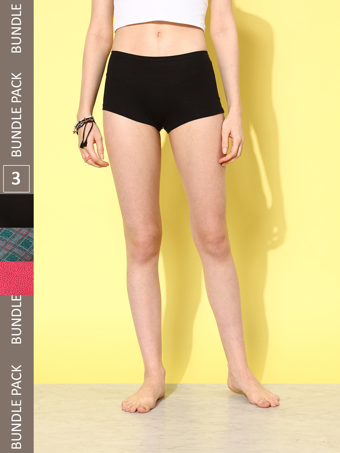 Leading Lady Women Pack of 3 Self Design Boy Shorts Briefs