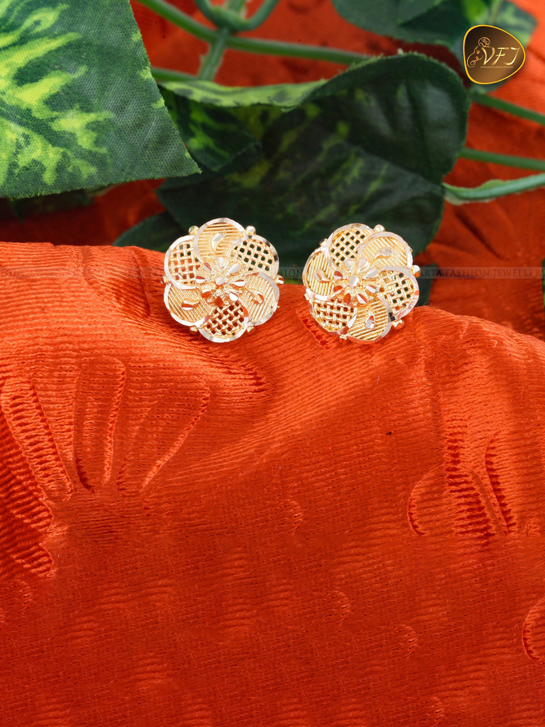 Vighnaharta Gold-Plated Floral Studs Earrings