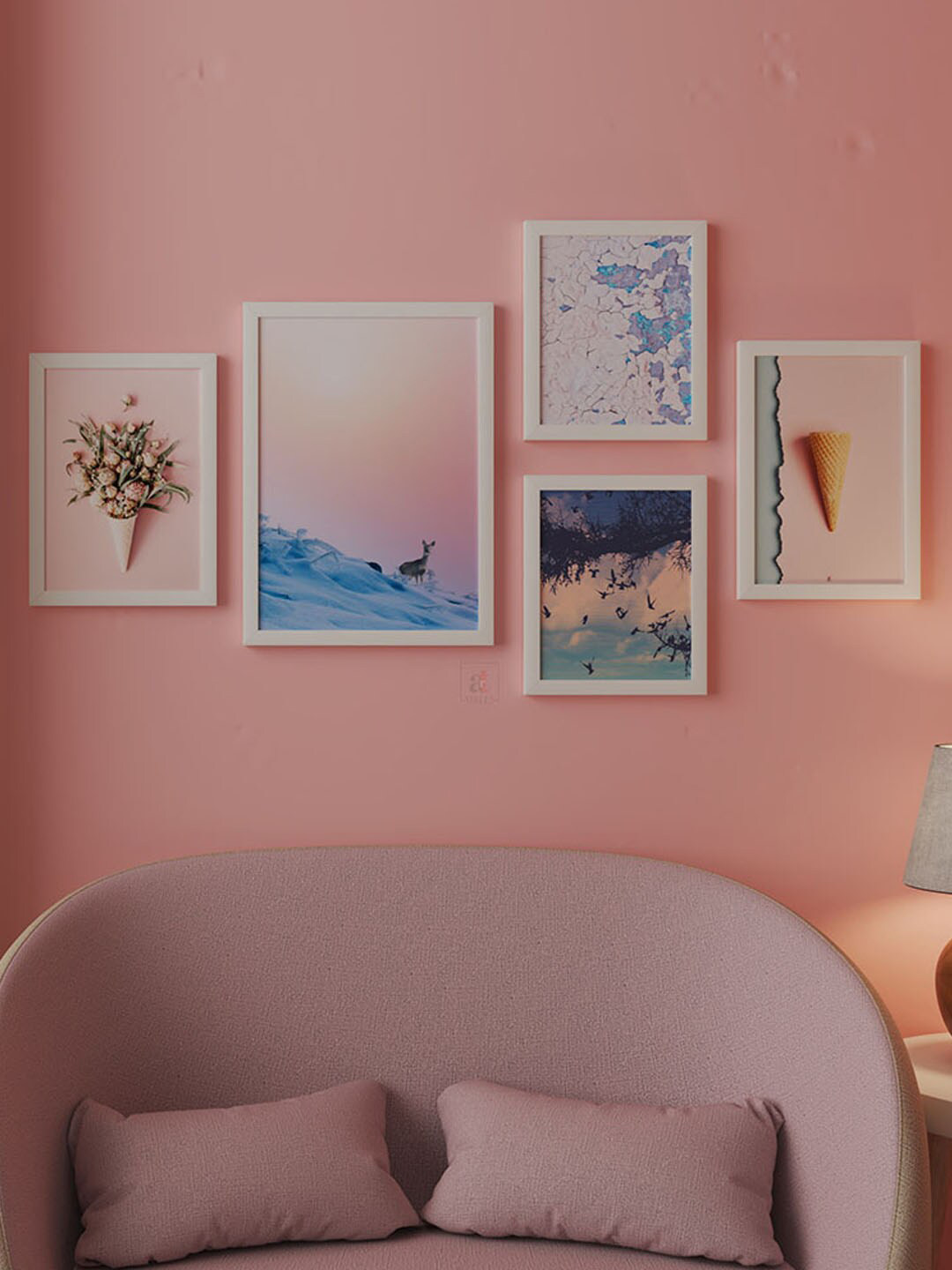 Art Street Pink & Blue 5 Pieces Nature Theme Print Painting Wall Art