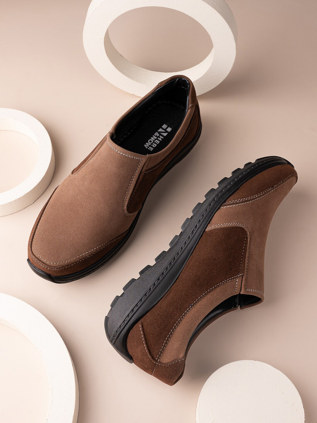 HERE&NOW Men Brown Suede Slip On Sneakers