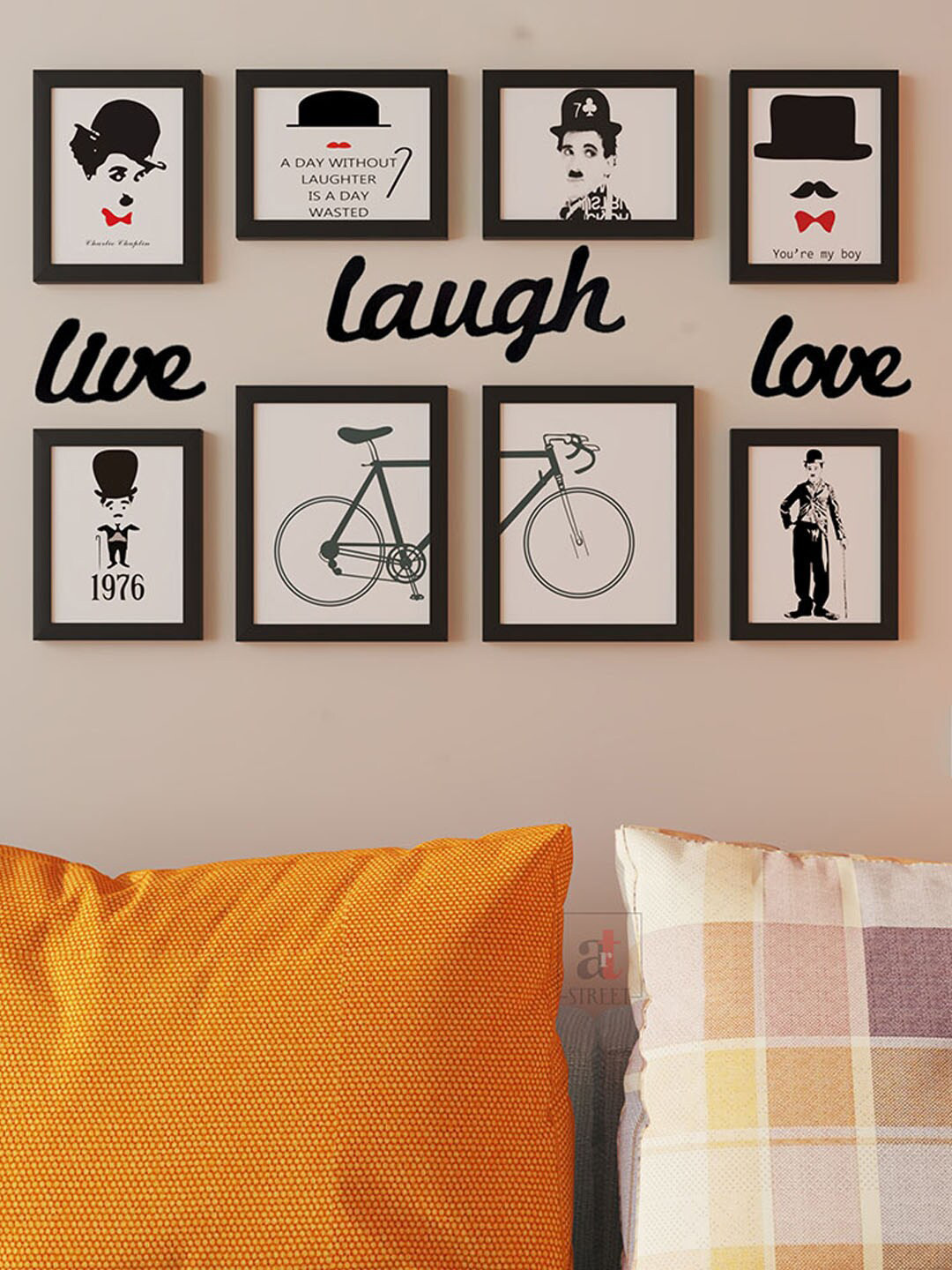 Art Street White & Black 8 Pieces Live Laugh Love Print Painting Wall Arts