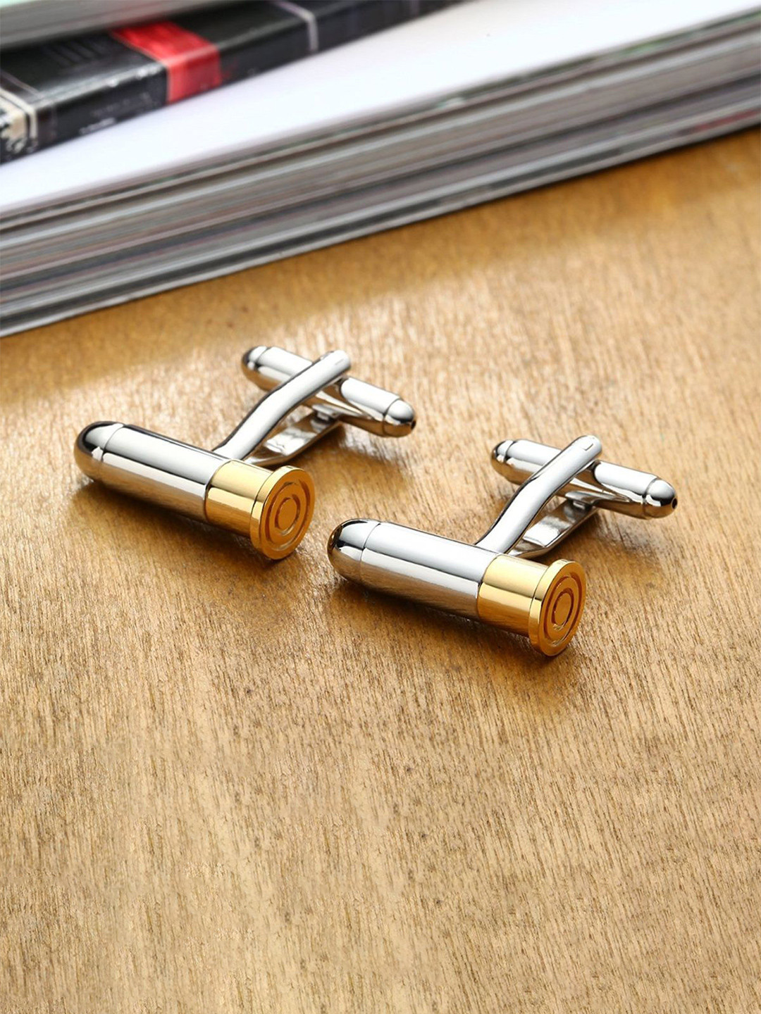 ZIVOM Silver-Toned & Gold-Toned Cylinder Formal Shirt Cufflink
