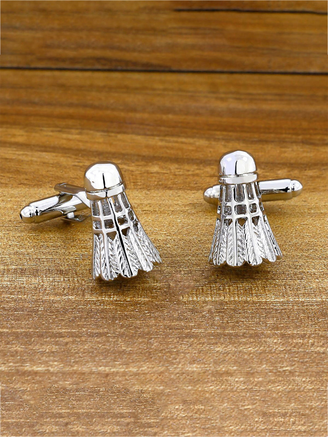 ZIVOM Silver-Toned Quirky Textured Shuttlecock Badminton Silver Formal Cufflinks