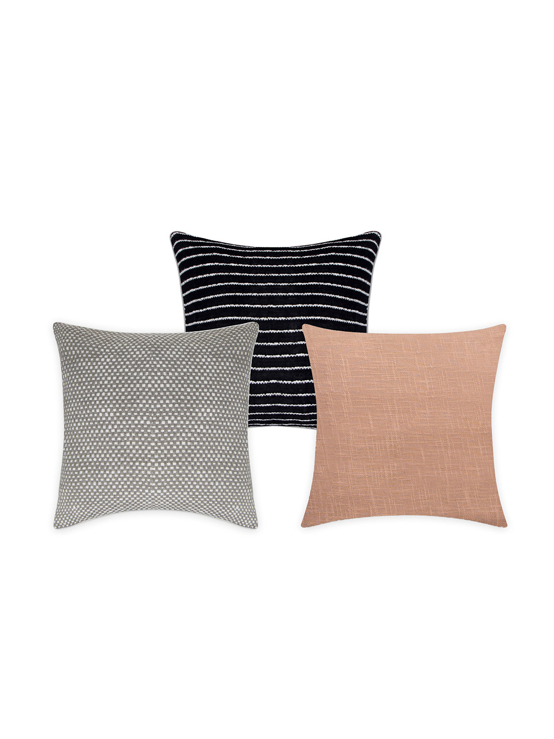 Aditi Wasan Grey & Black 3 Pieces Cotton Square Cushion Covers