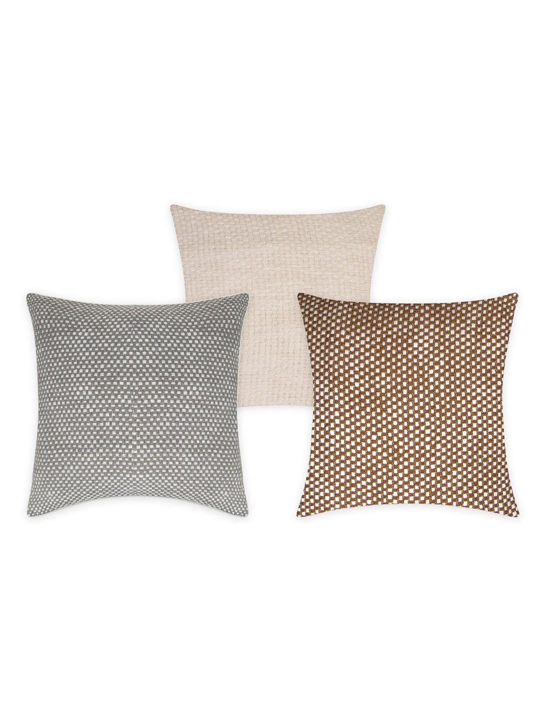 Aditi Wasan Grey Geometric Cotton 3 Piece Textured Square Cushion Covers -18x18In