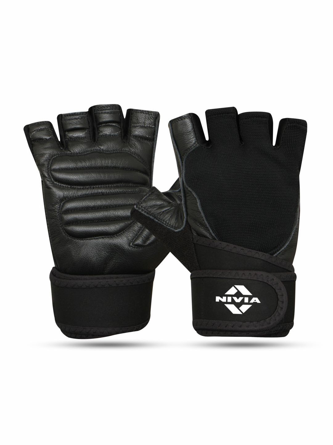 NIVIA Wrist Grip Genuine Leather Gym Gloves