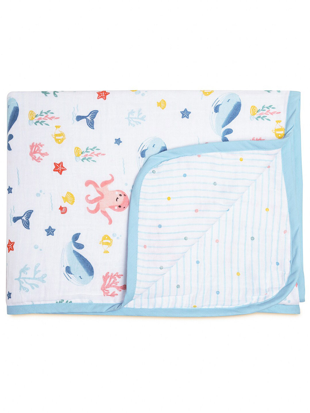 haus & kinder Blue & White Reversible Summer 233 GSM Single Bed Blanket