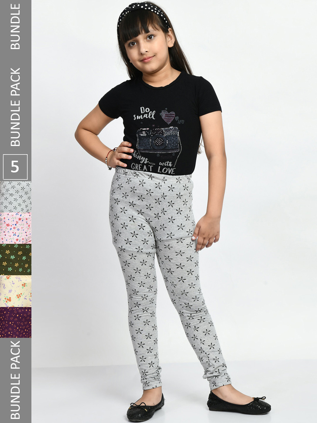 BAESD Girls Pack Of 5 Printed Cotton Churidar-Length Leggings