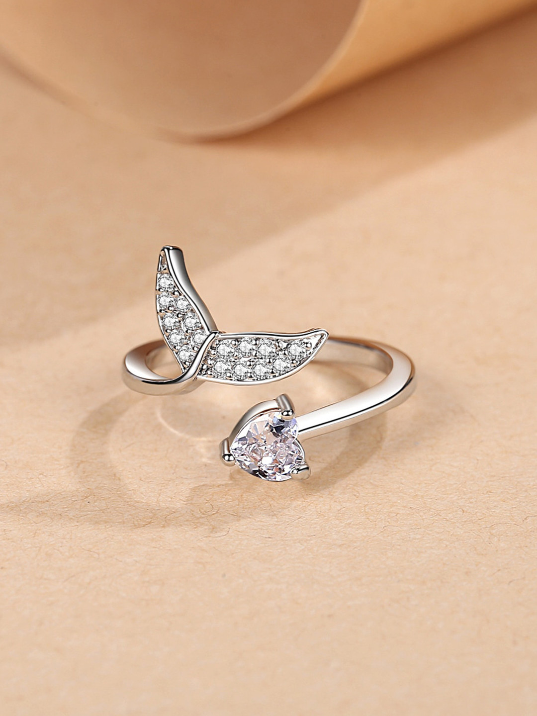 MYKI Silver-Plated CZ-Studded Adjustable Ring
