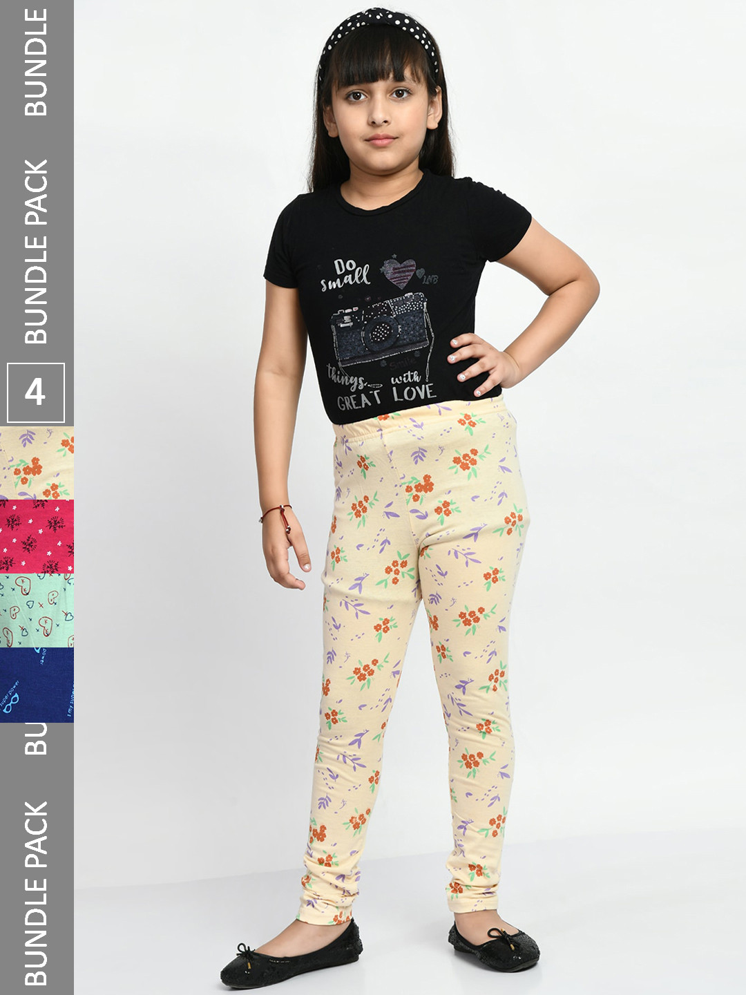 BAESD Girls Pack Of 4 Conversational Printed Pure Cotton Churidar-Length Leggings