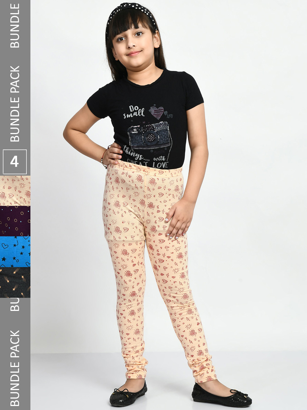 BAESD Girls Pack Of 4 Printed Super Soft Pure Cotton Churidar-Length Leggings