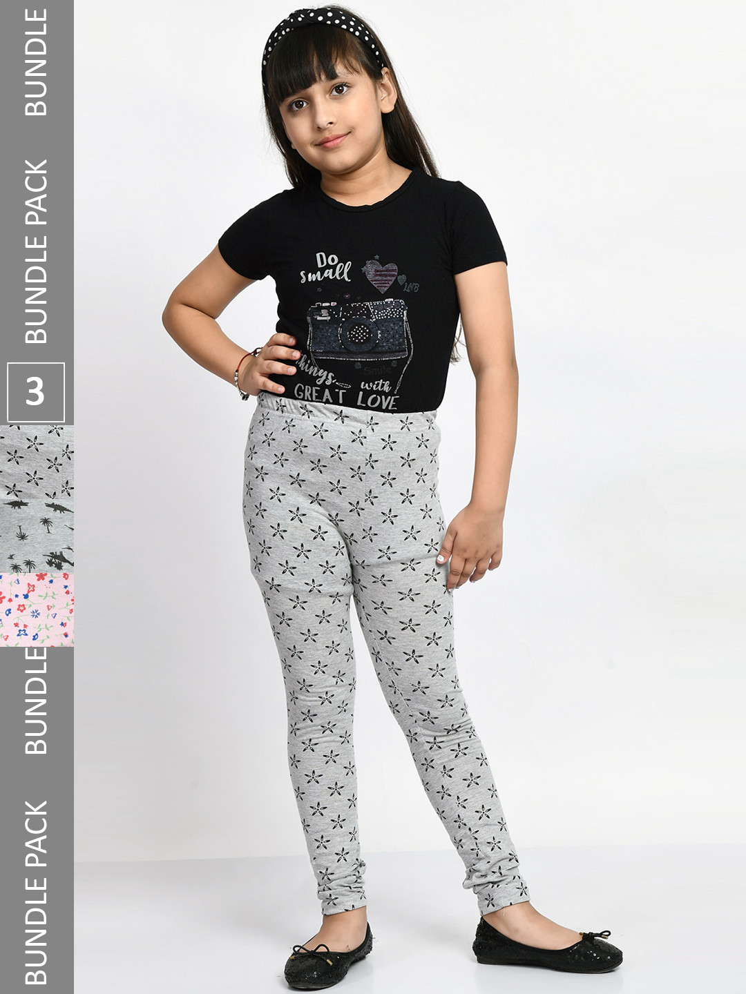 BAESD Girls Pack Of 3 Printed Pure Cotton Super Soft Churidar-Length Leggings