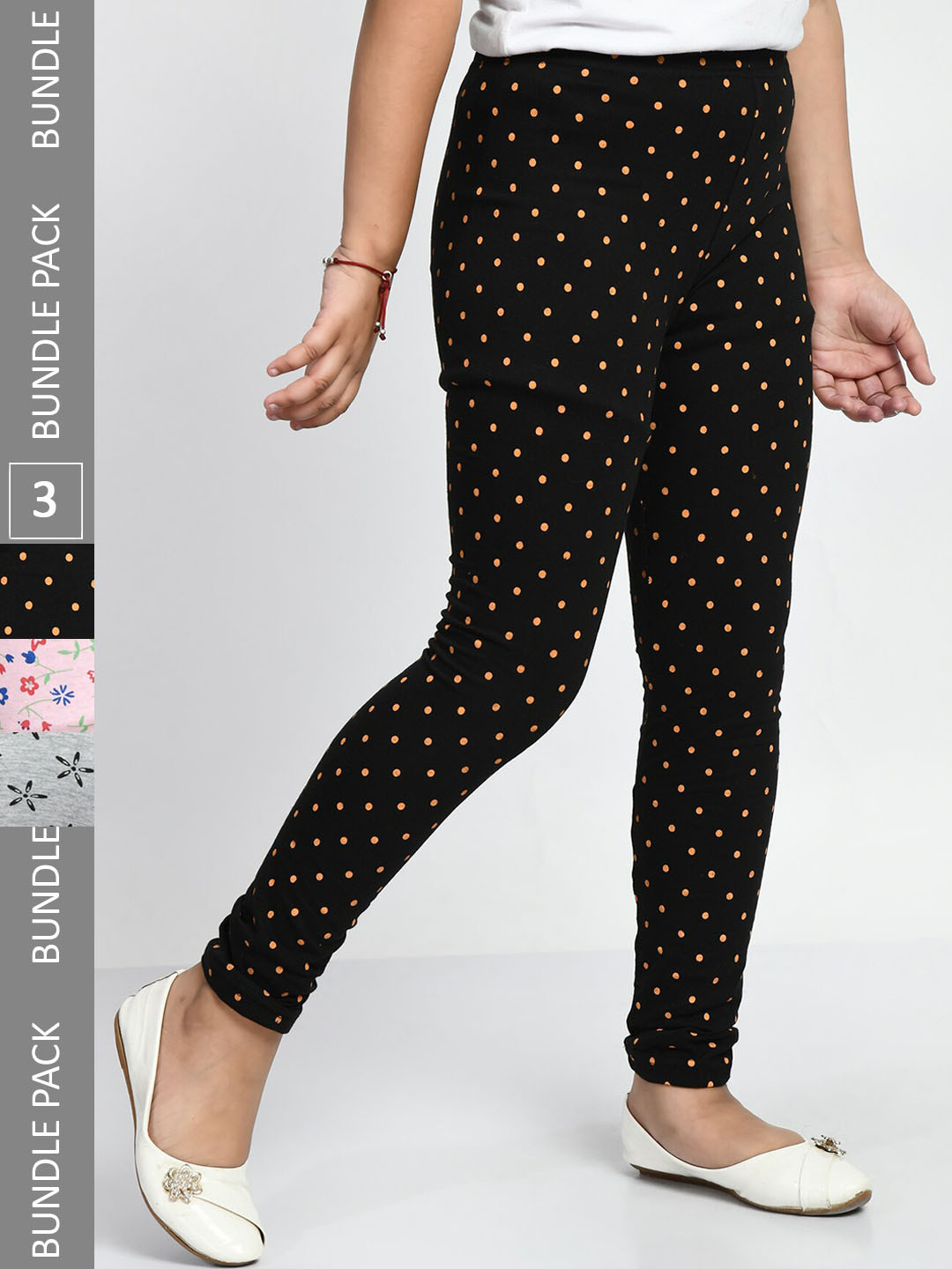 BAESD Girls Pack Of 3 Printed Churidar Length Pure Cotton Leggings