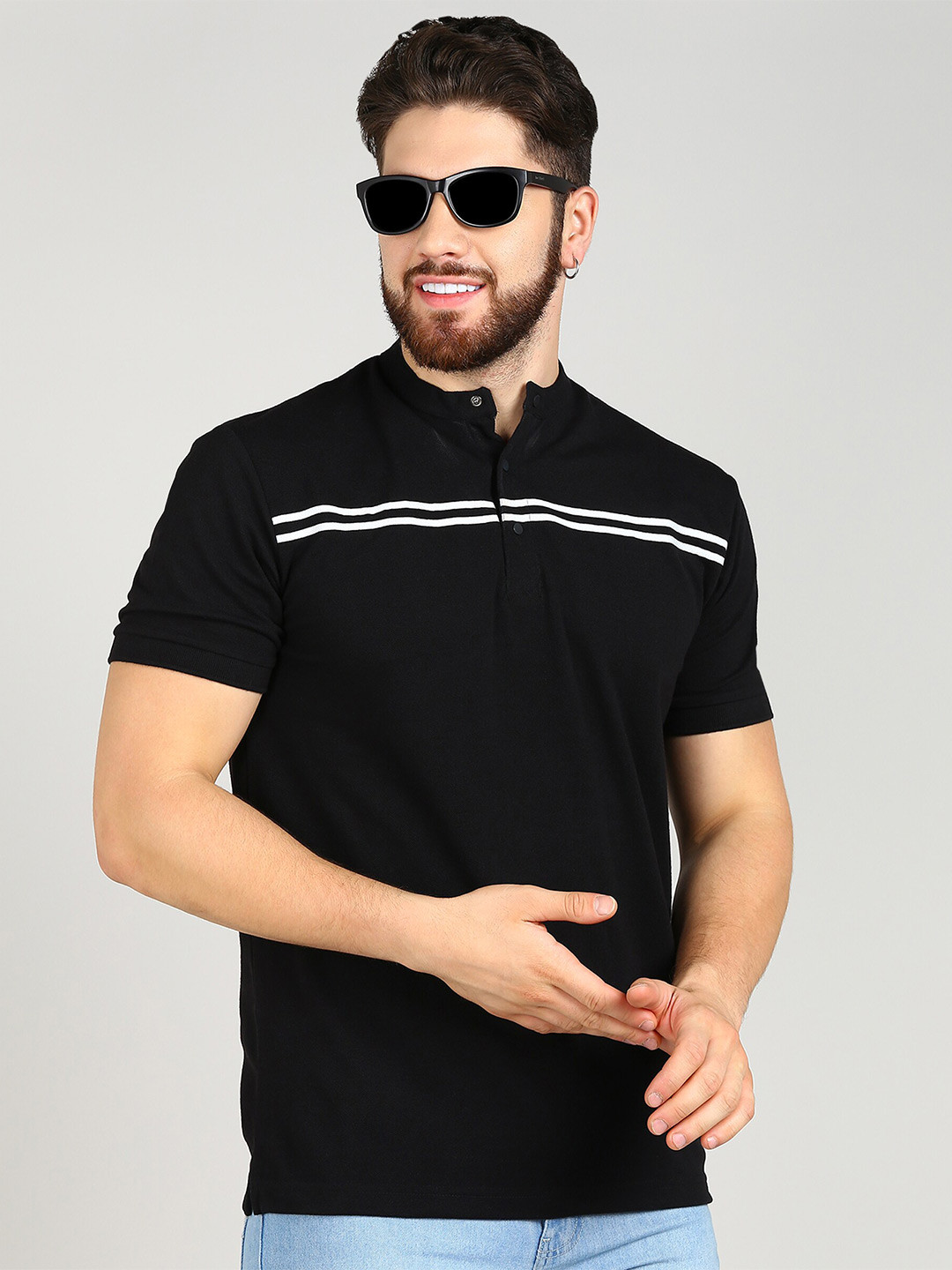 Alan Jones Mandarin Collar Slim Fit T-Shirt